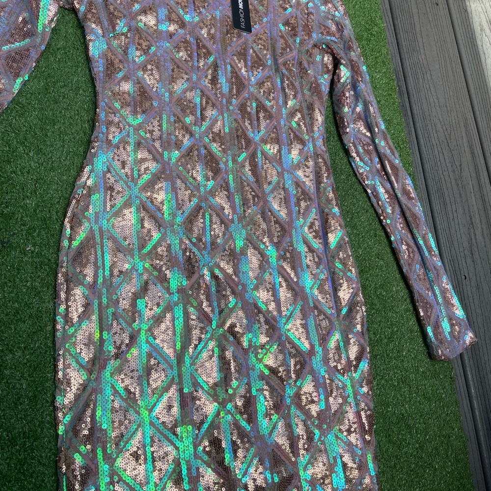 Fashion Nova Geometric Sequin Dress - Green and Purple